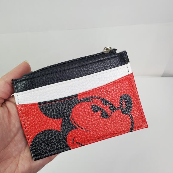 Disney Mickey Mouse Credit Card ID Holder Wallet Red white & Black Zip coin - Picture 1 of 6